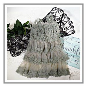 NEW...Gray Chiffon Antique Lace Flower Girl Dress